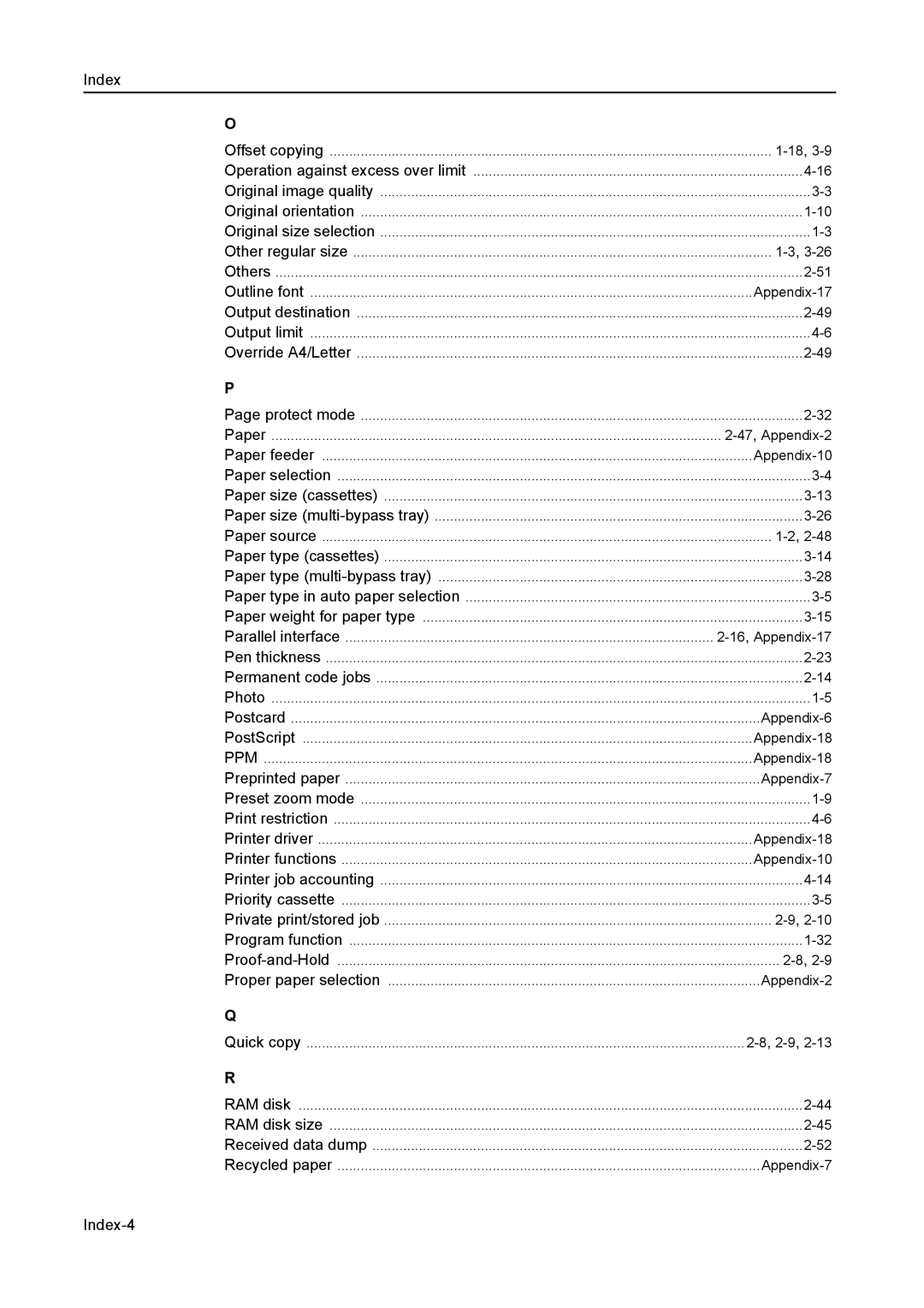 Kyocera 2550, 2050, 1650 manual Index-4 