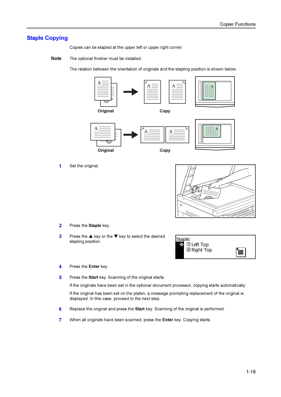 Kyocera 2050, 1650, 2550 manual Staple Copying, Staple Left Top Right Top 