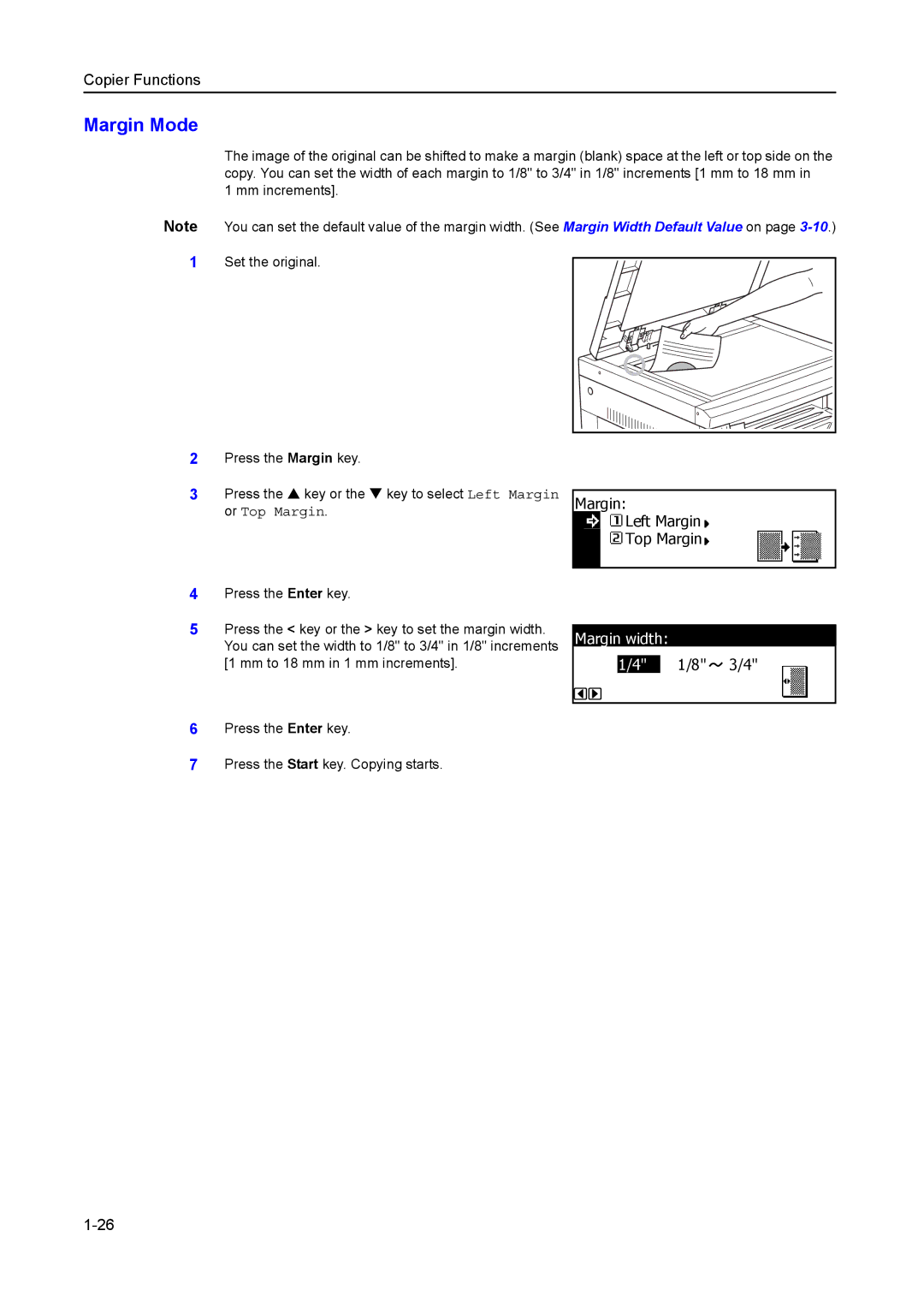 Kyocera 1650, 2050, 2550 manual Margin Mode, Margin Left Margin Top Margin, Margin width 