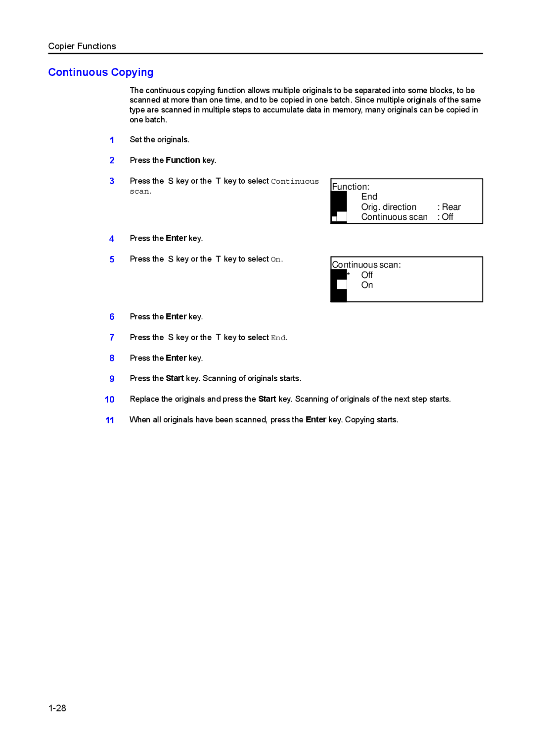 Kyocera 2050, 1650, 2550 manual Continuous Copying, Continuous scan * Off 
