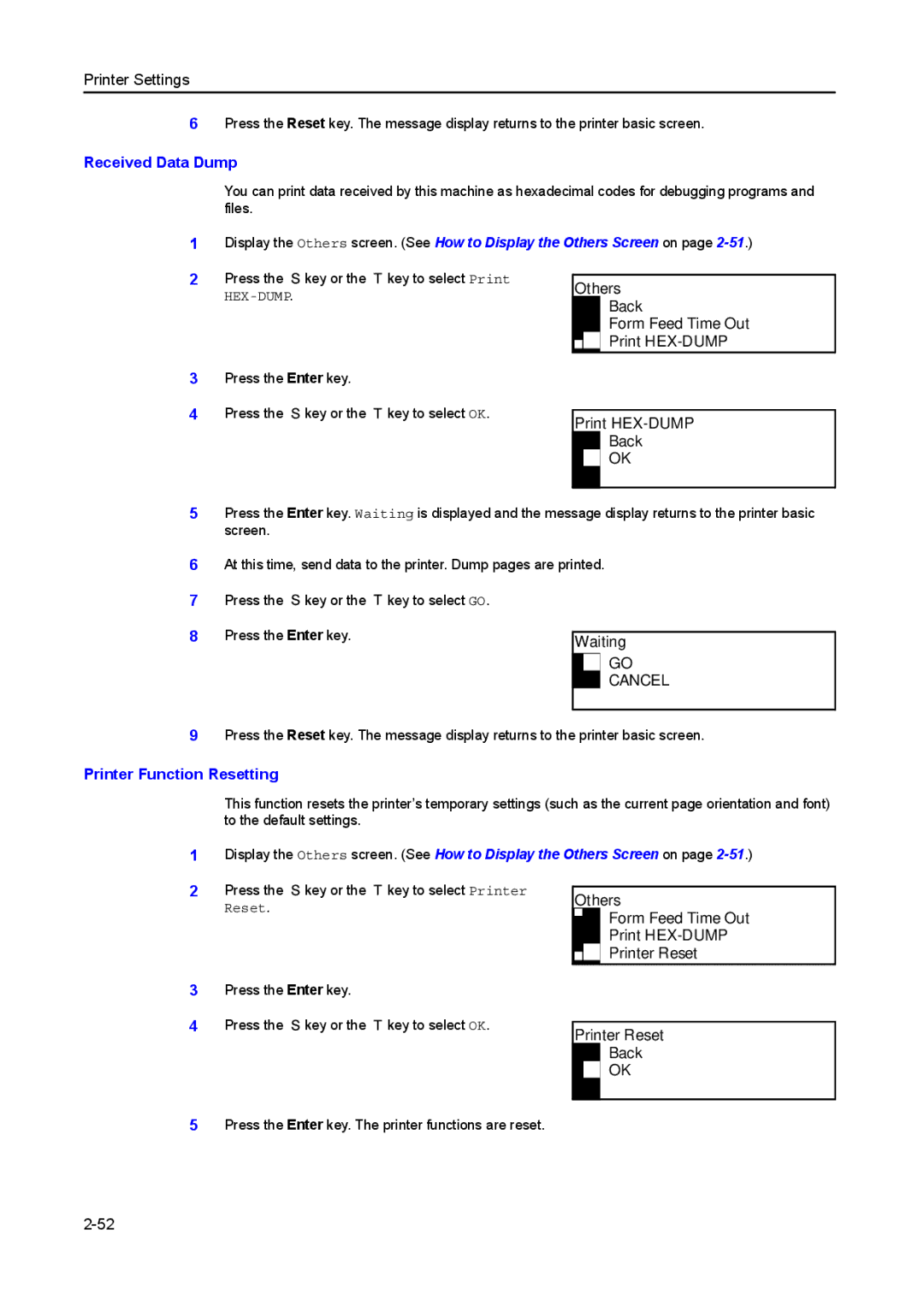 Kyocera 2550, 2050, 1650 manual Received Data Dump, Printer Function Resetting 