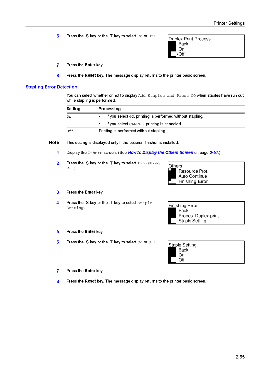 Kyocera 2550, 2050, 1650 manual Duplex Print Process Back Off, Stapling Error Detection 