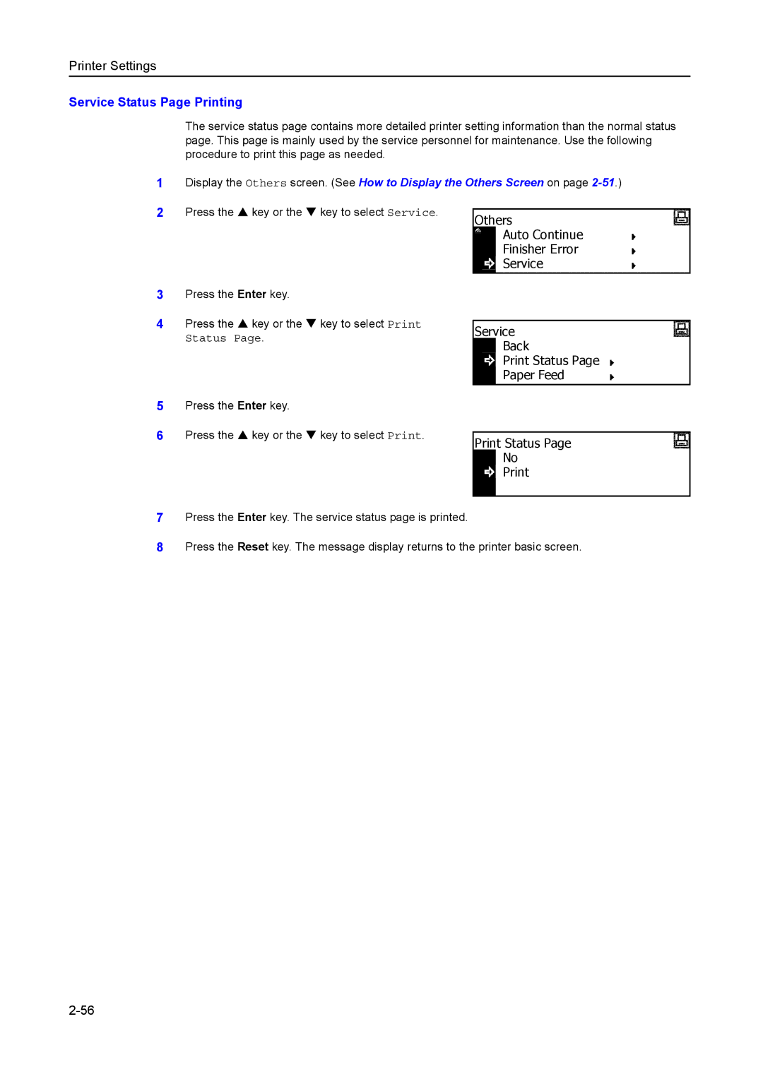 Kyocera 2050, 1650, 2550 manual Service Status Page Printing, Print Status 