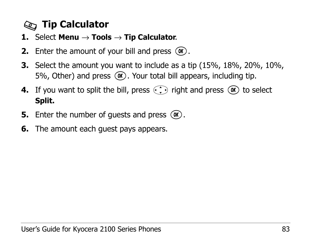 Kyocera 2100 Series manual Tip Calculator 