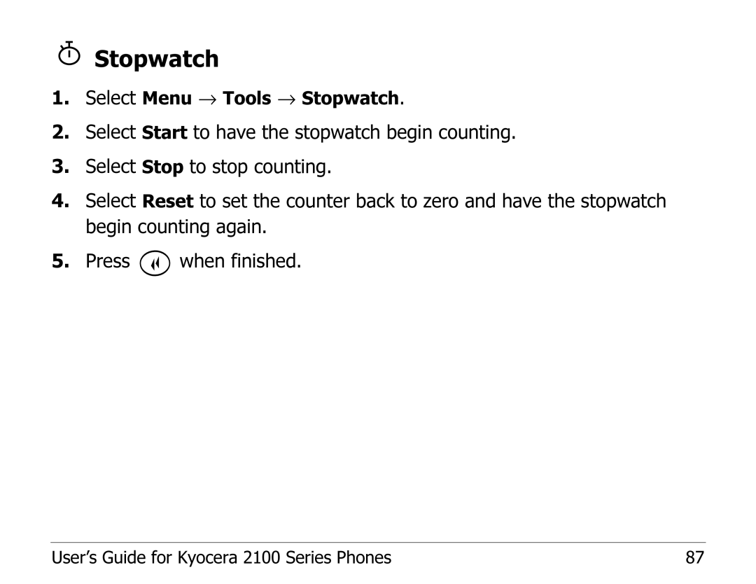 Kyocera 2100 Series manual Stopwatch 