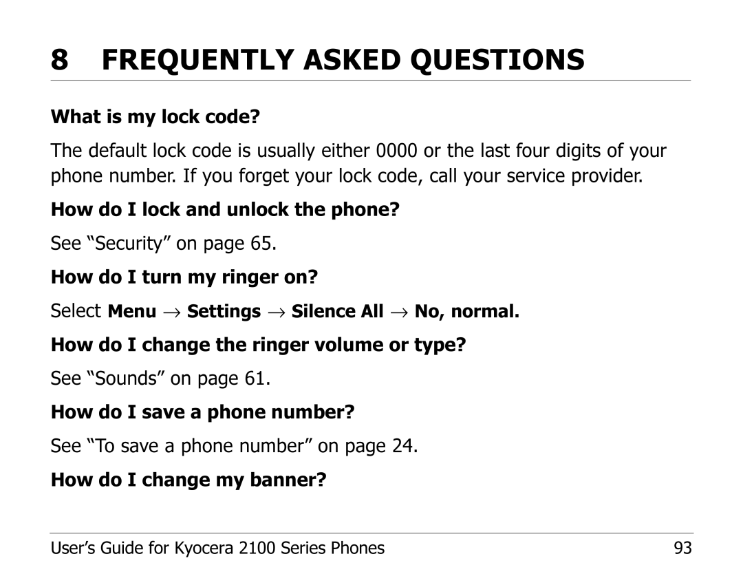 Kyocera 2100 Series manual Frequently Asked Questions 