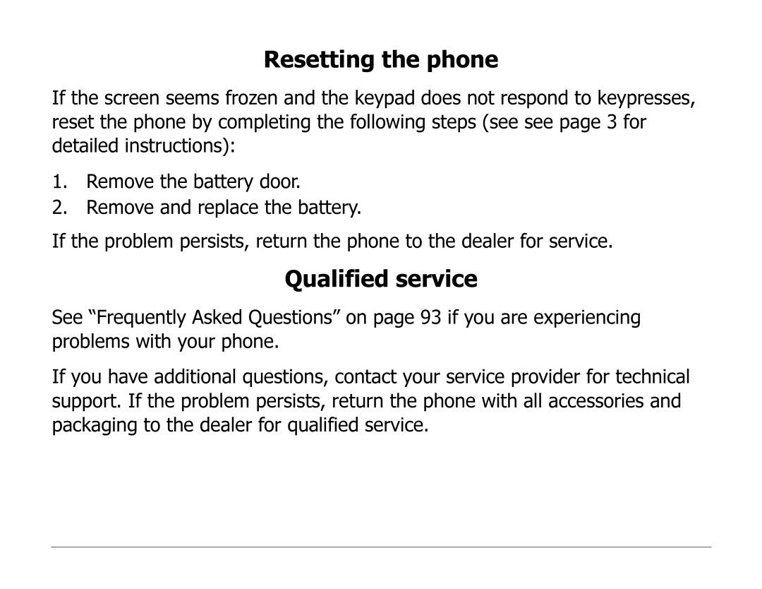 Kyocera 2100 Series manual Resetting the phone, Qualified service 