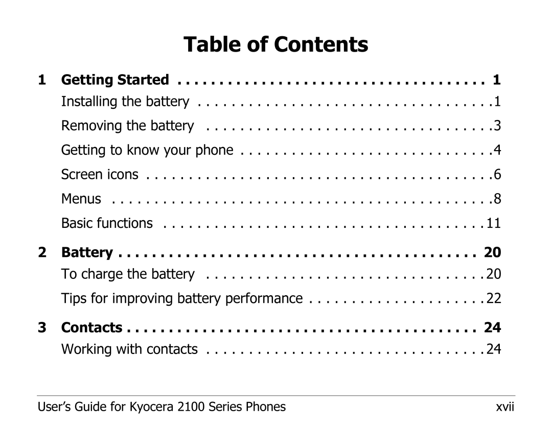 Kyocera 2100 Series manual Table of Contents 