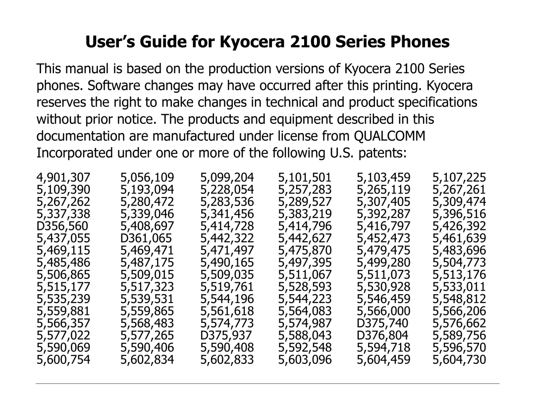 Kyocera manual User’s Guide for Kyocera 2100 Series Phones 