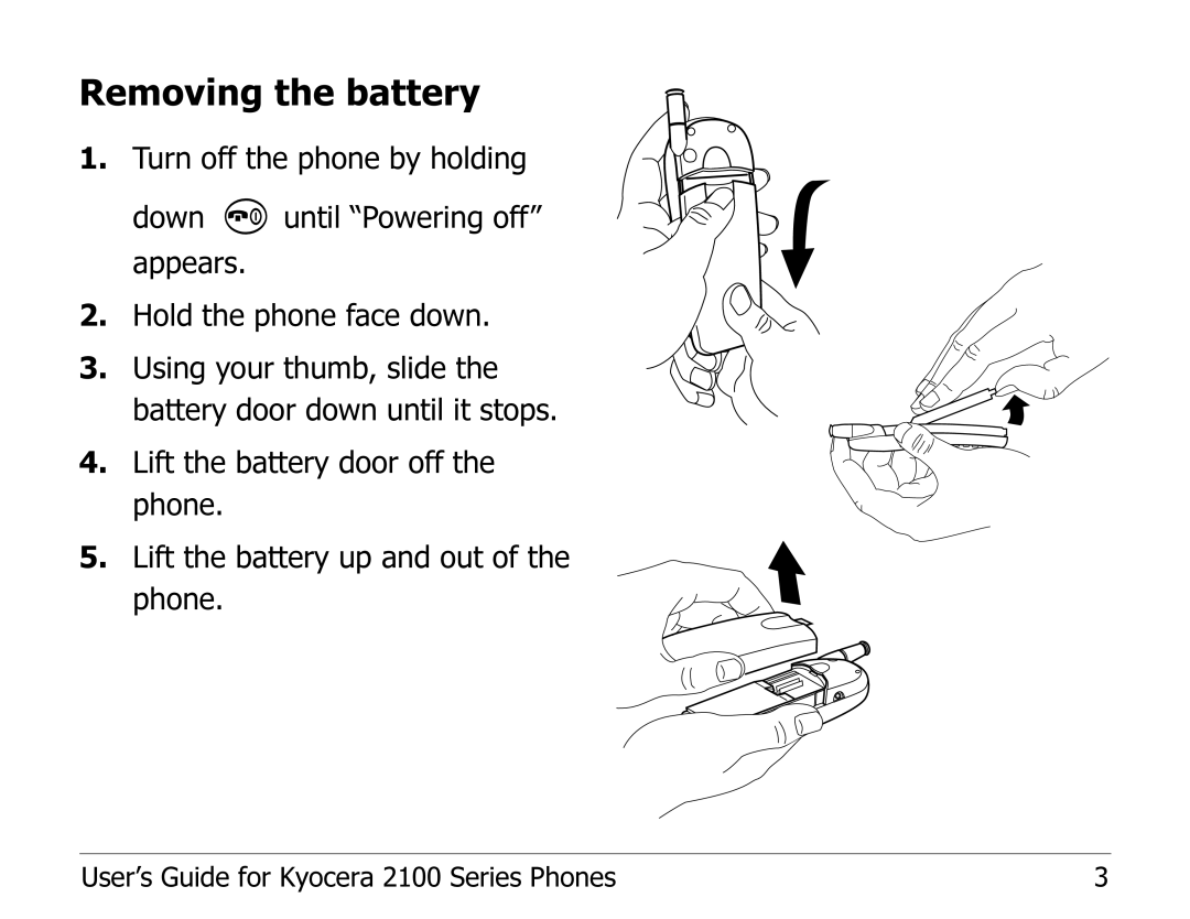 Kyocera 2100 Series manual Removing the battery 