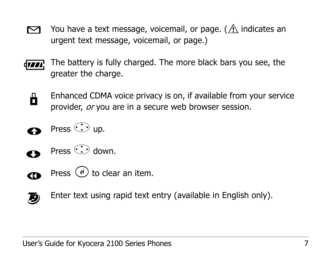 Kyocera manual User’s Guide for Kyocera 2100 Series Phones 