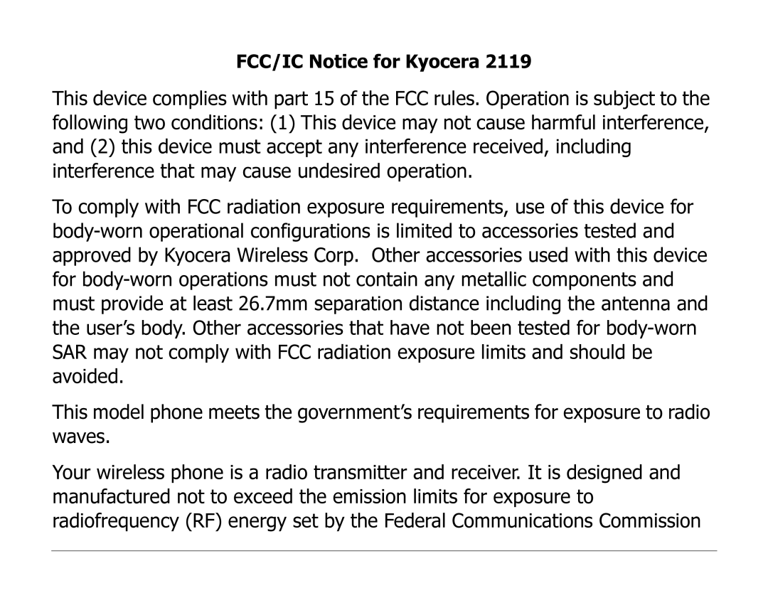 Kyocera 2100 Series manual FCC/IC Notice for Kyocera 