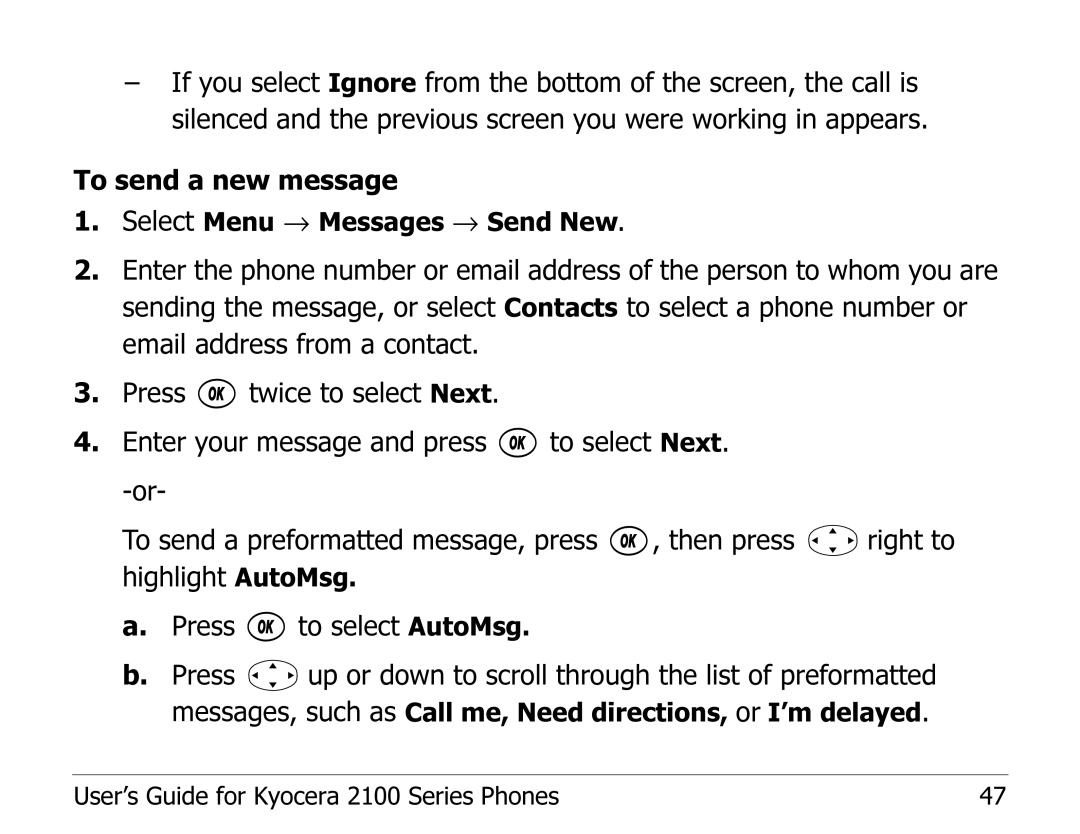 Kyocera 2100 Series manual To send a new message 