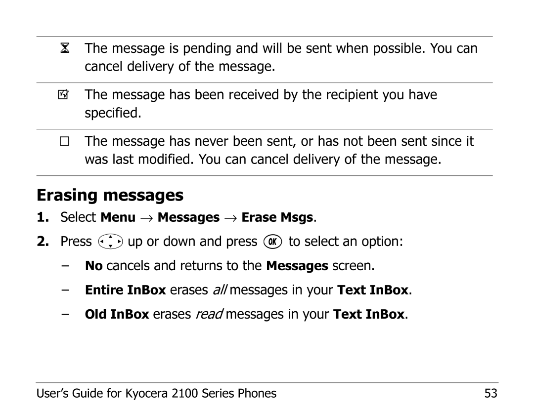 Kyocera 2100 Series manual Erasing messages 