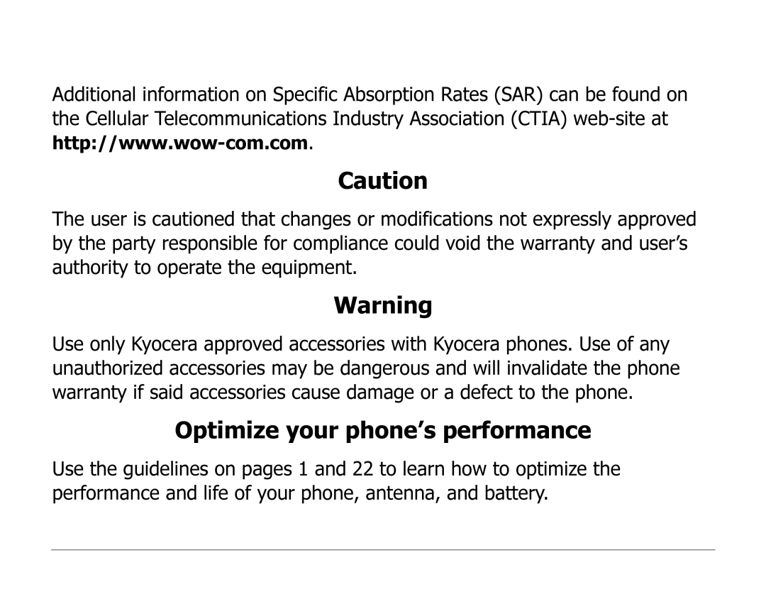 Kyocera 2100 Series manual Optimize your phone’s performance 