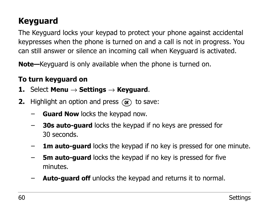 Kyocera 2100 Series manual Keyguard 