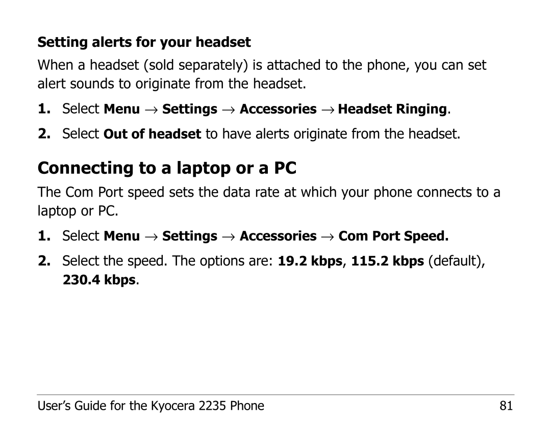 Kyocera 2235 manual Connecting to a laptop or a PC 