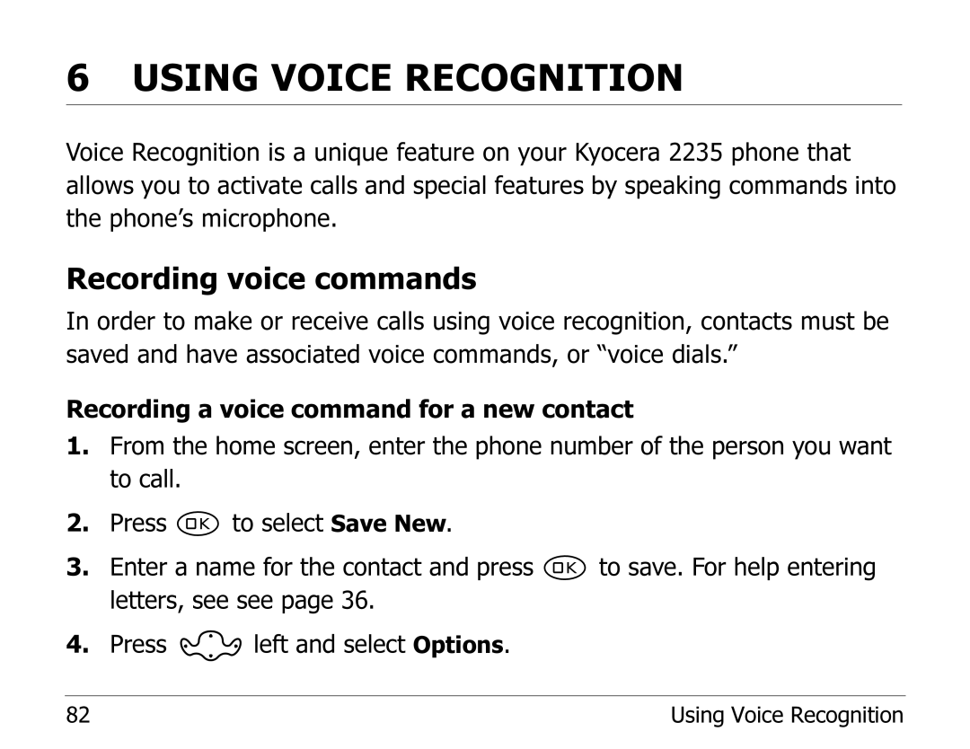 Kyocera 2235 manual Using Voice Recognition, Recording voice commands 