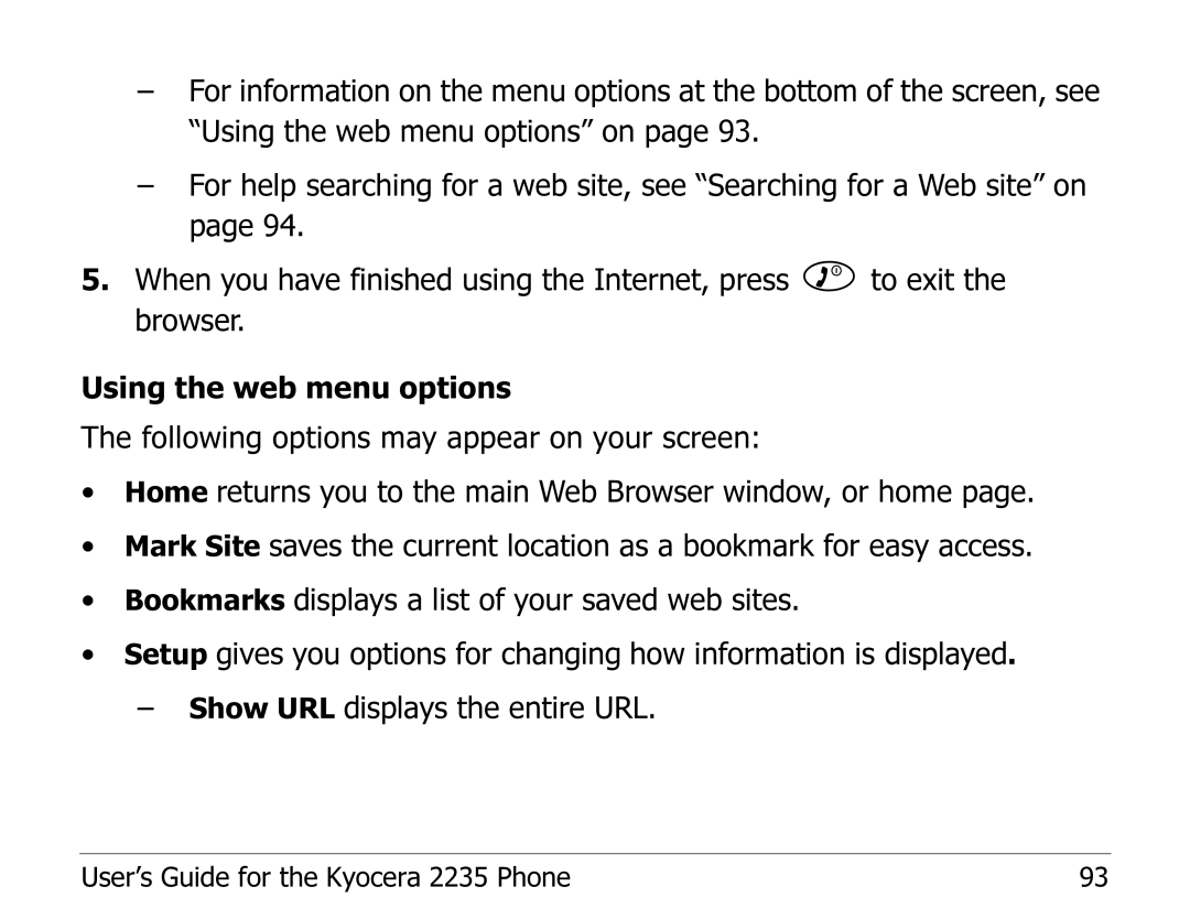 Kyocera manual User’s Guide for the Kyocera 2235 Phone 