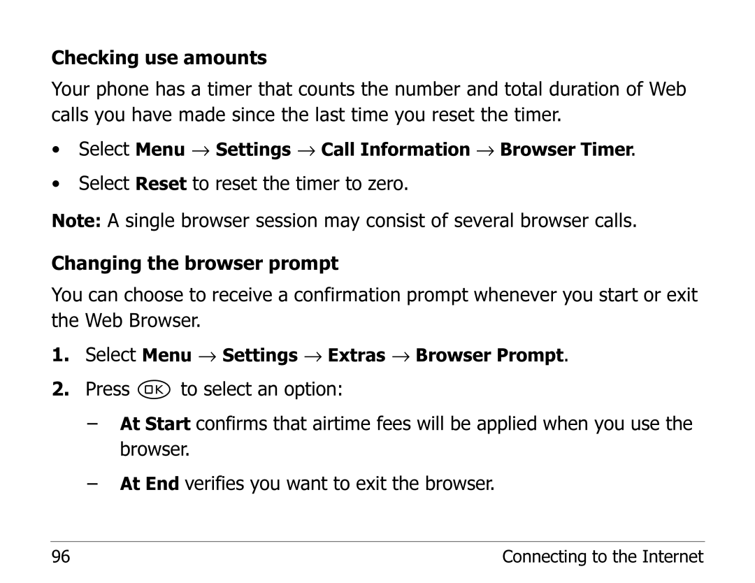 Kyocera 2235 manual Select Menu → Settings → Call Information → Browser Timer 