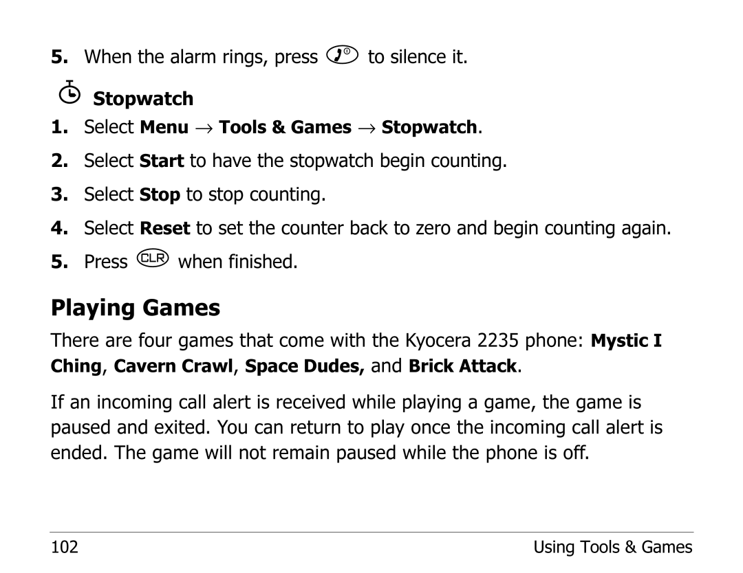 Kyocera 2235 manual Playing Games 