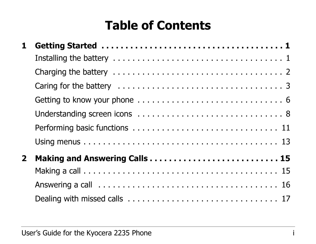 Kyocera 2235 manual Table of Contents 