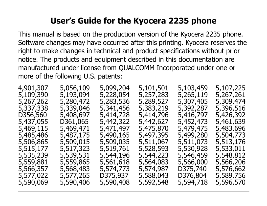 Kyocera manual User’s Guide for the Kyocera 2235 phone 