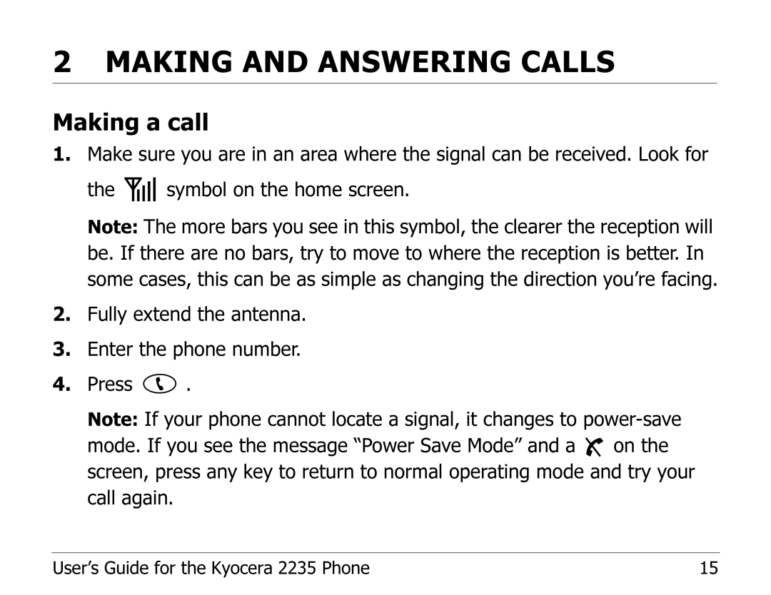 Kyocera 2235 manual Making and Answering Calls, Making a call 