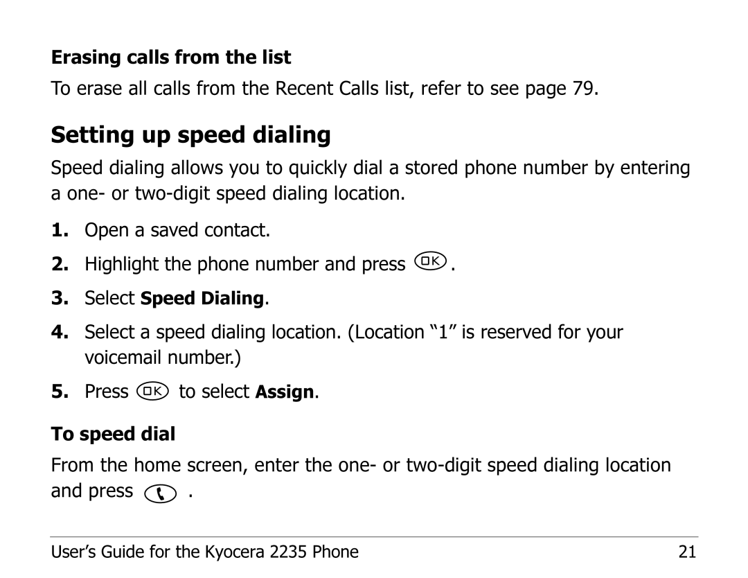 Kyocera 2235 manual Setting up speed dialing 