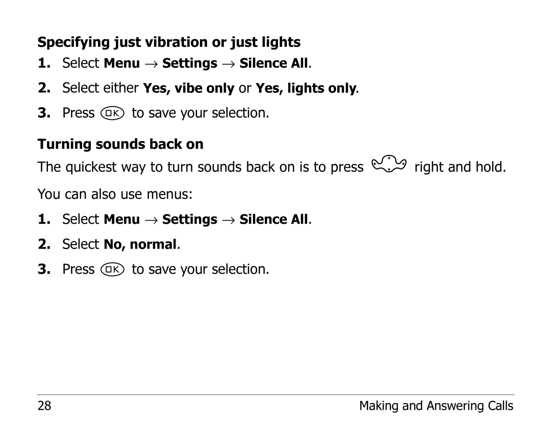 Kyocera 2235 manual Specifying just vibration or just lights 