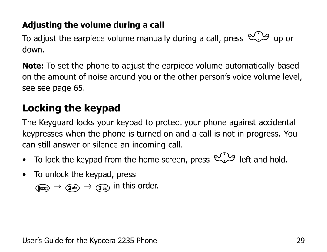 Kyocera 2235 manual Locking the keypad 