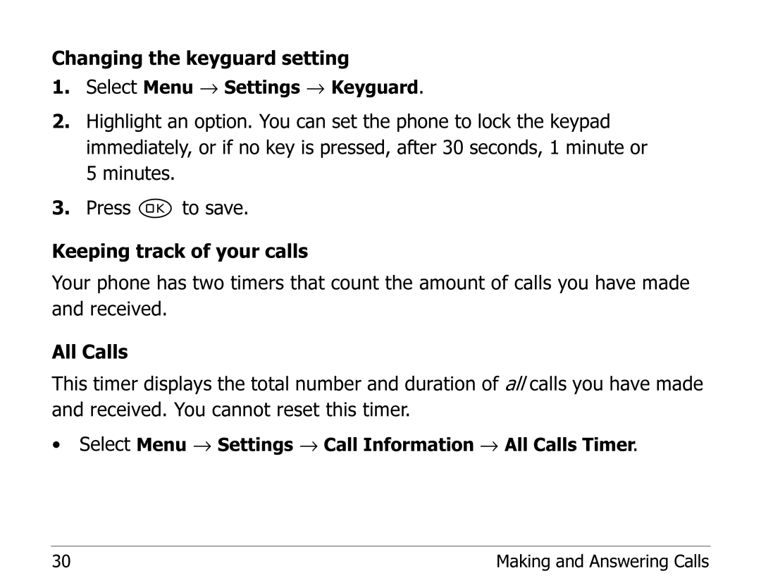 Kyocera 2235 manual Changing the keyguard setting 