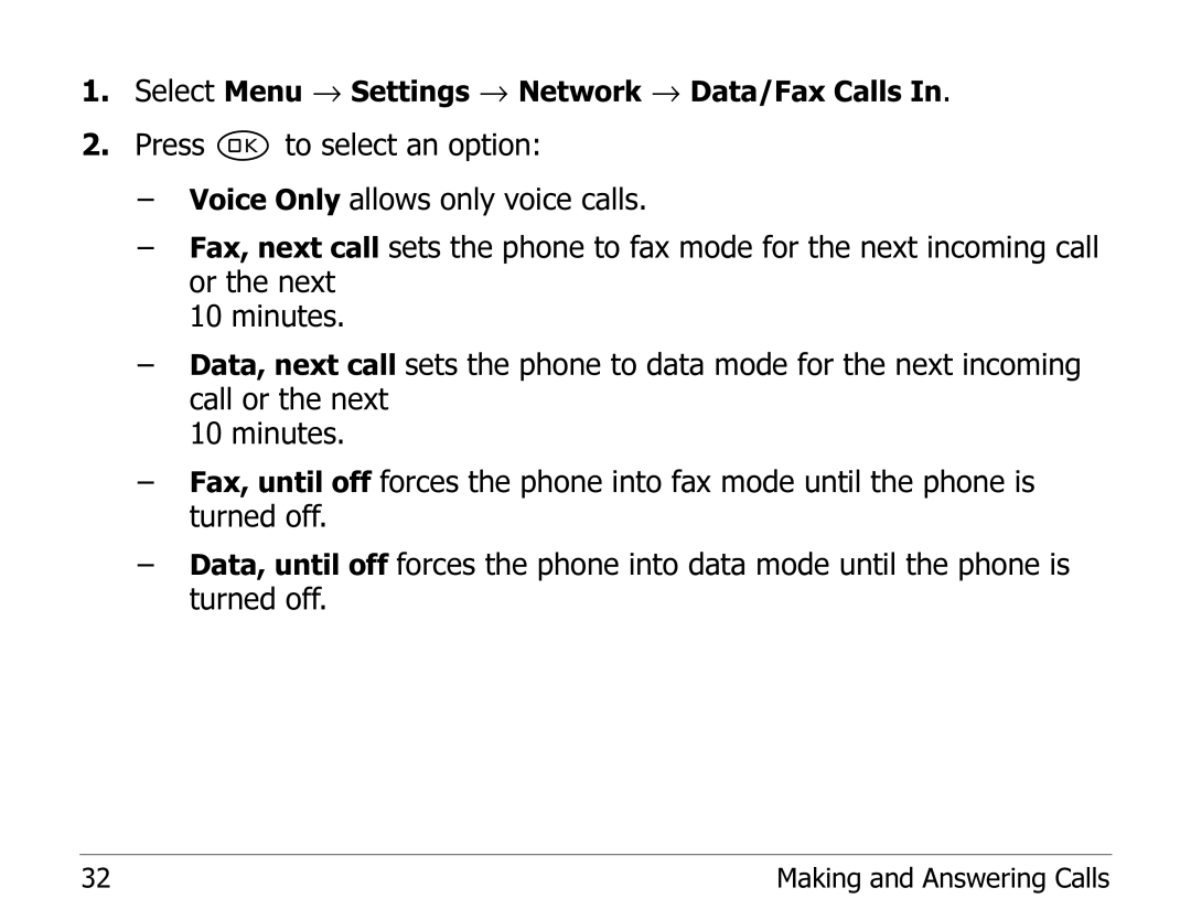 Kyocera 2235 manual Select Menu → Settings → Network → Data/Fax Calls 