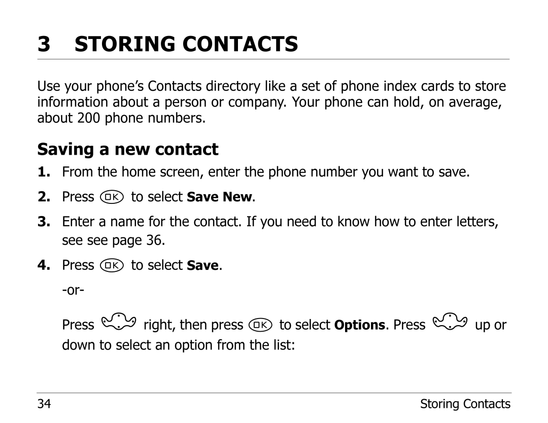 Kyocera 2235 manual Storing Contacts, Saving a new contact 