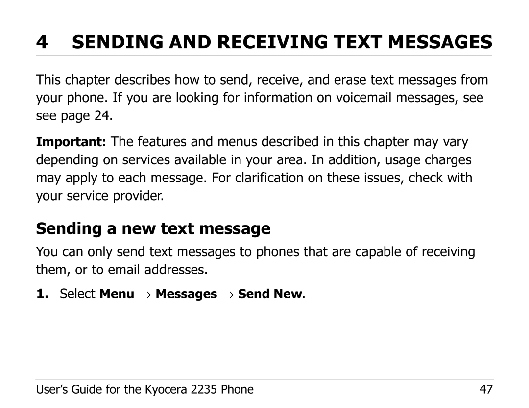 Kyocera 2235 manual Sending and Receiving Text Messages, Sending a new text message 