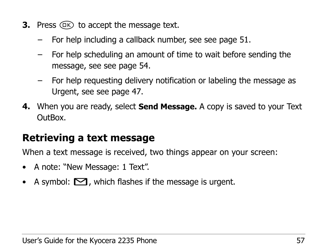 Kyocera 2235 manual Retrieving a text message 