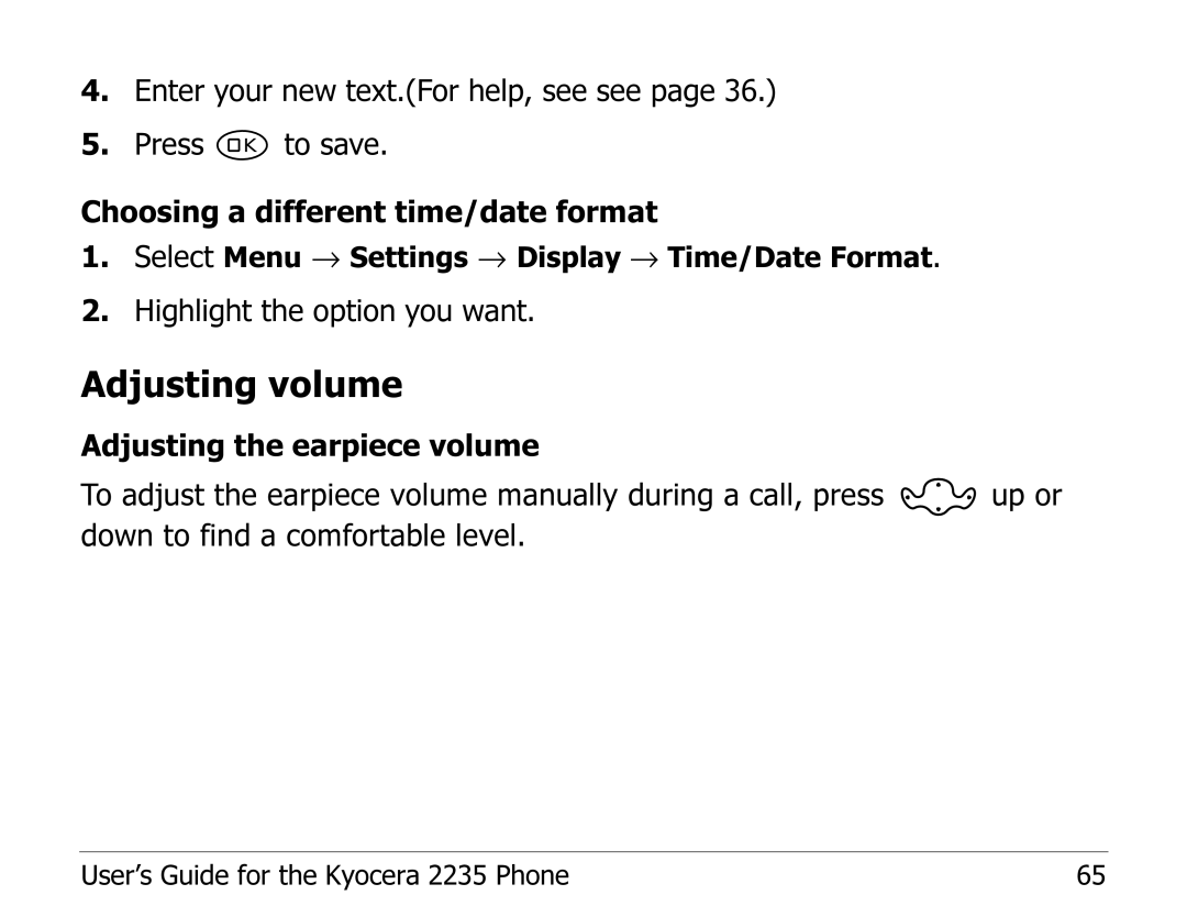 Kyocera 2235 manual Adjusting volume 