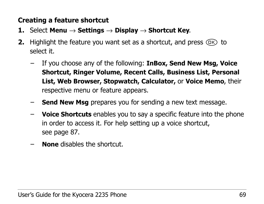 Kyocera 2235 manual Creating a feature shortcut 