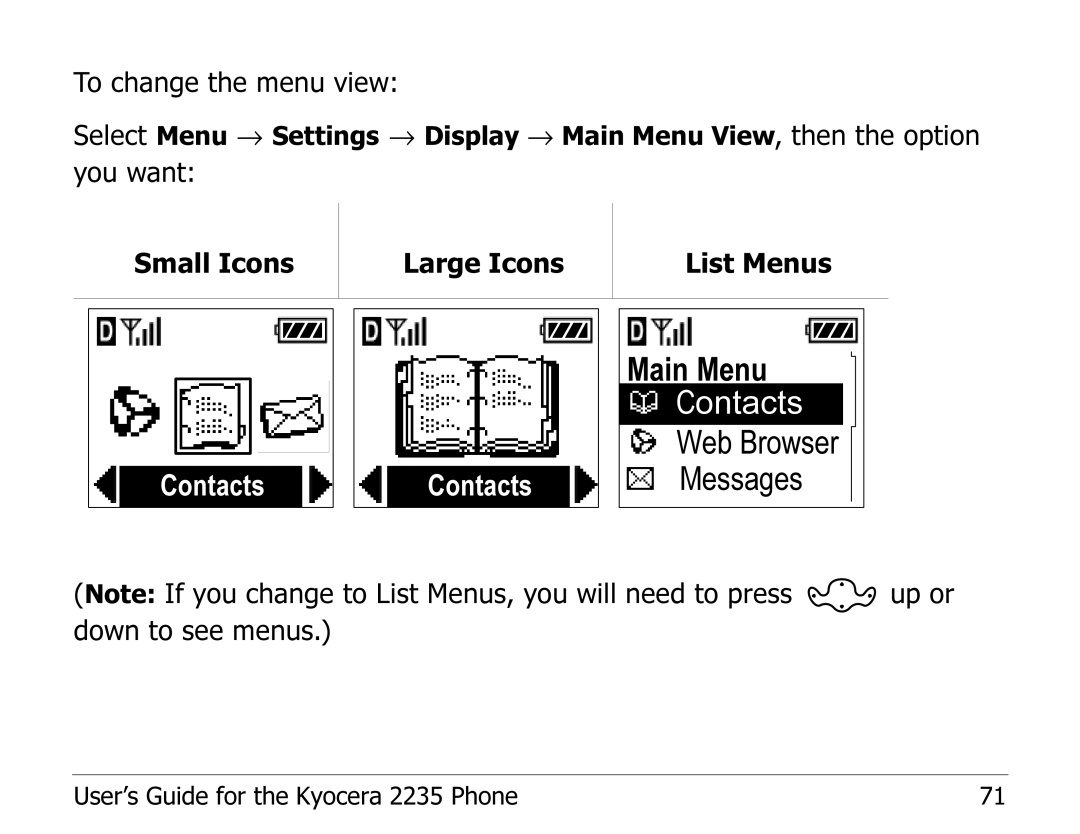 Kyocera 2235 manual Main Menu,  Contacts 