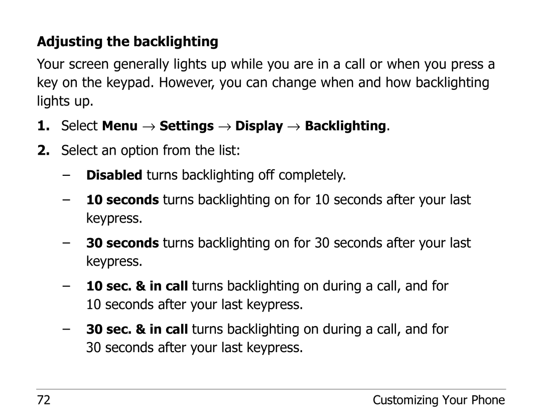 Kyocera 2235 manual Select Menu → Settings → Display → Backlighting 