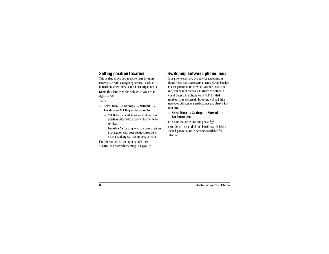 Kyocera 2300 Series manual Setting position location, Switching between phone lines 