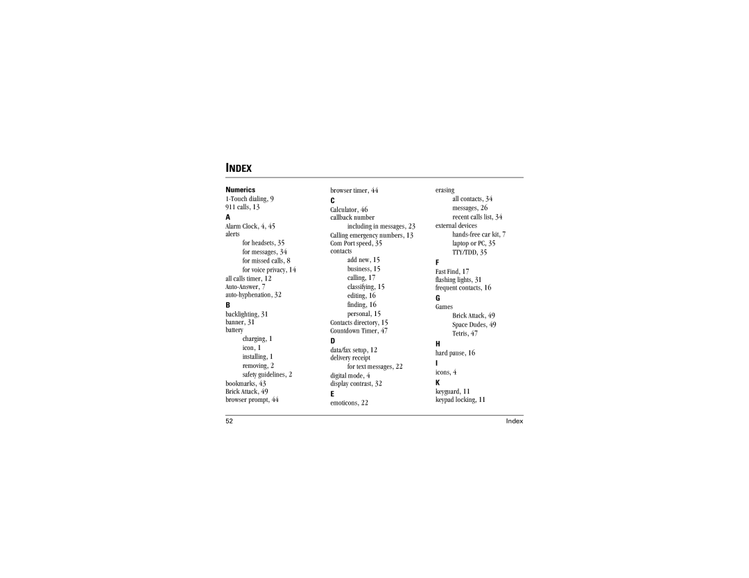 Kyocera 2300 Series manual Index, Numerics 