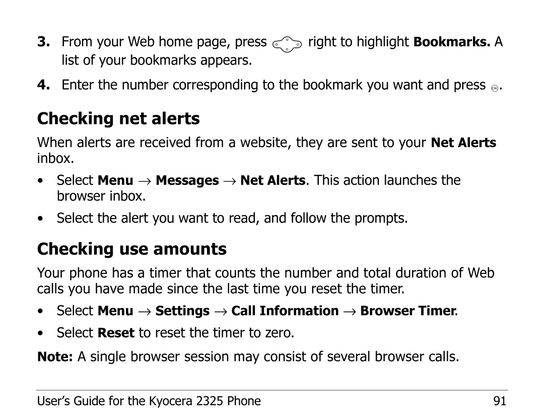 Kyocera 2325 manual Checking net alerts, Checking use amounts 