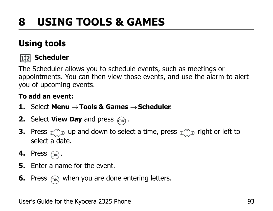 Kyocera 2325 manual Using Tools & Games, Using tools 