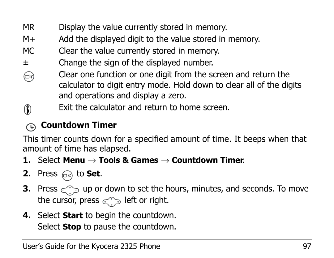 Kyocera 2325 manual Display the value currently stored in memory 