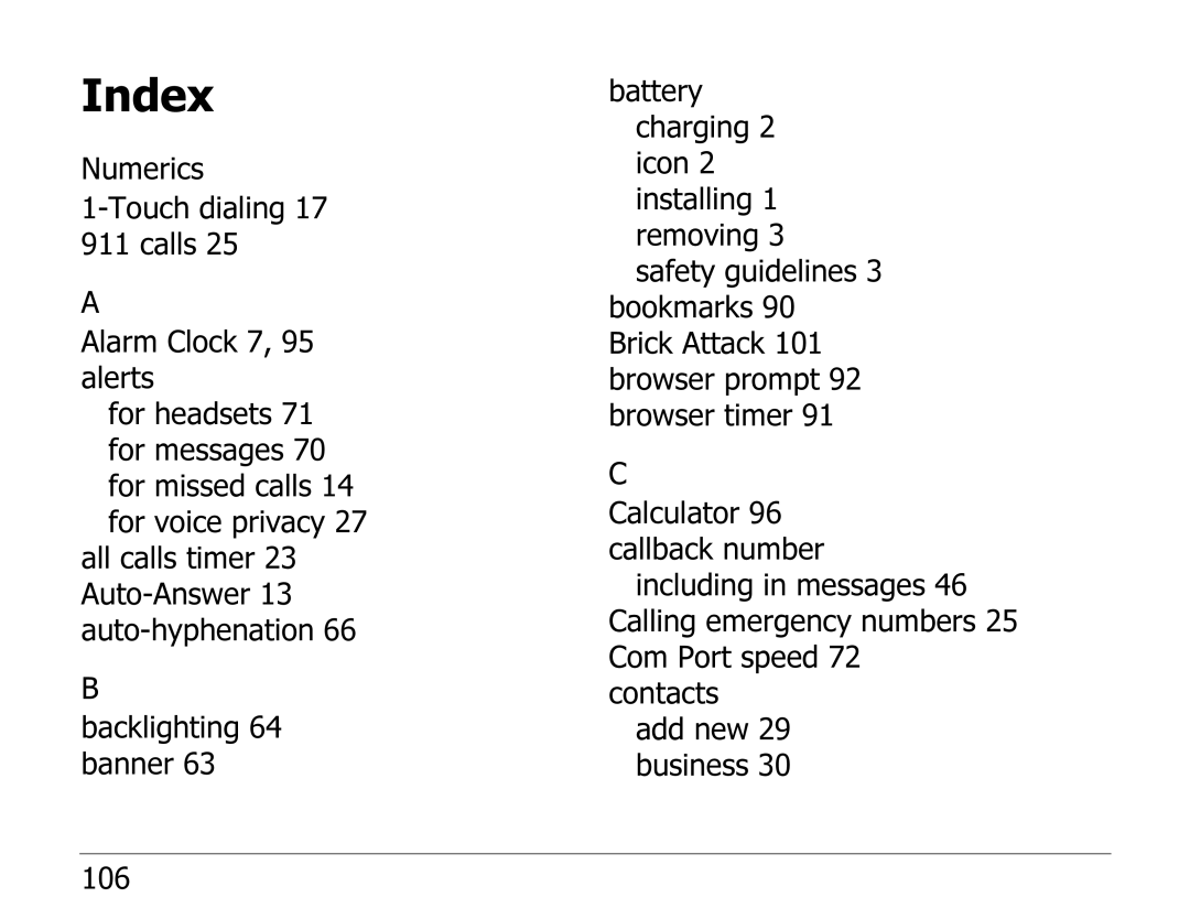 Kyocera 2325 manual Index 