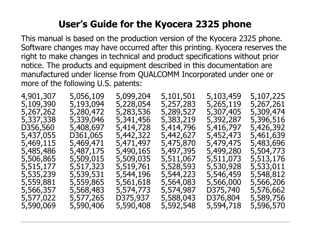 Kyocera manual User’s Guide for the Kyocera 2325 phone 