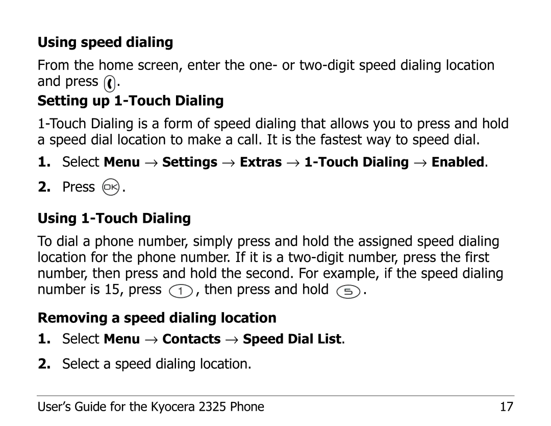 Kyocera 2325 manual Select a speed dialing location 