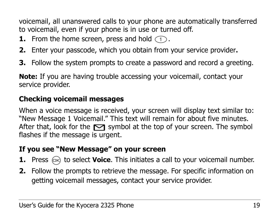 Kyocera manual User’s Guide for the Kyocera 2325 Phone 