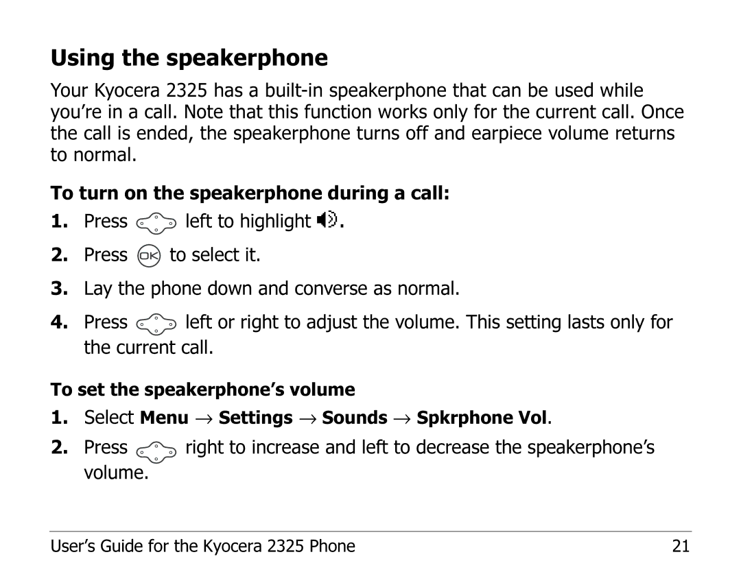 Kyocera 2325 manual Using the speakerphone 